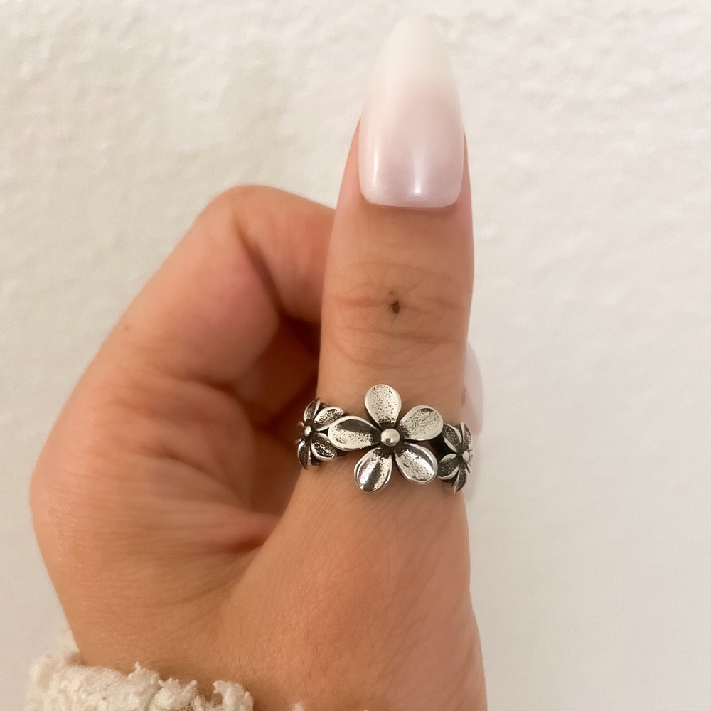 925 Sterling Silver Vintage Flower Ring Dainty Minimalist Ring - Picture 6 of 10